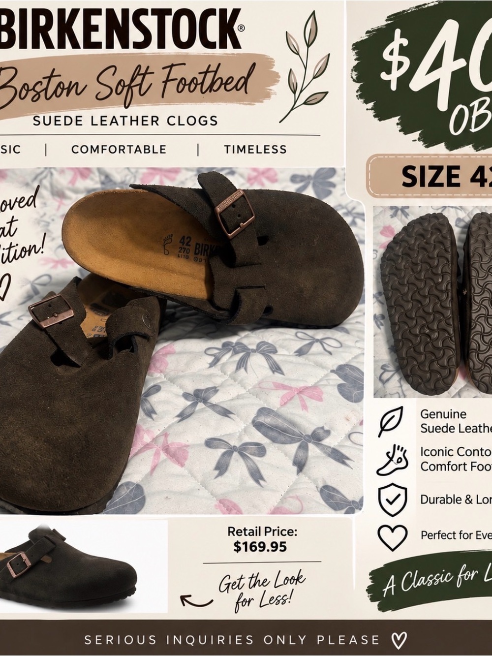 Birkenstock Boston Suede Clogs Brown with Copper Buckles - Men